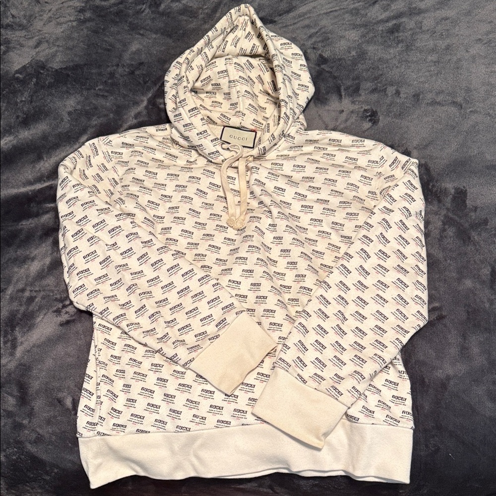 Gucci Cream Logo-Print Pullover Hoodie
